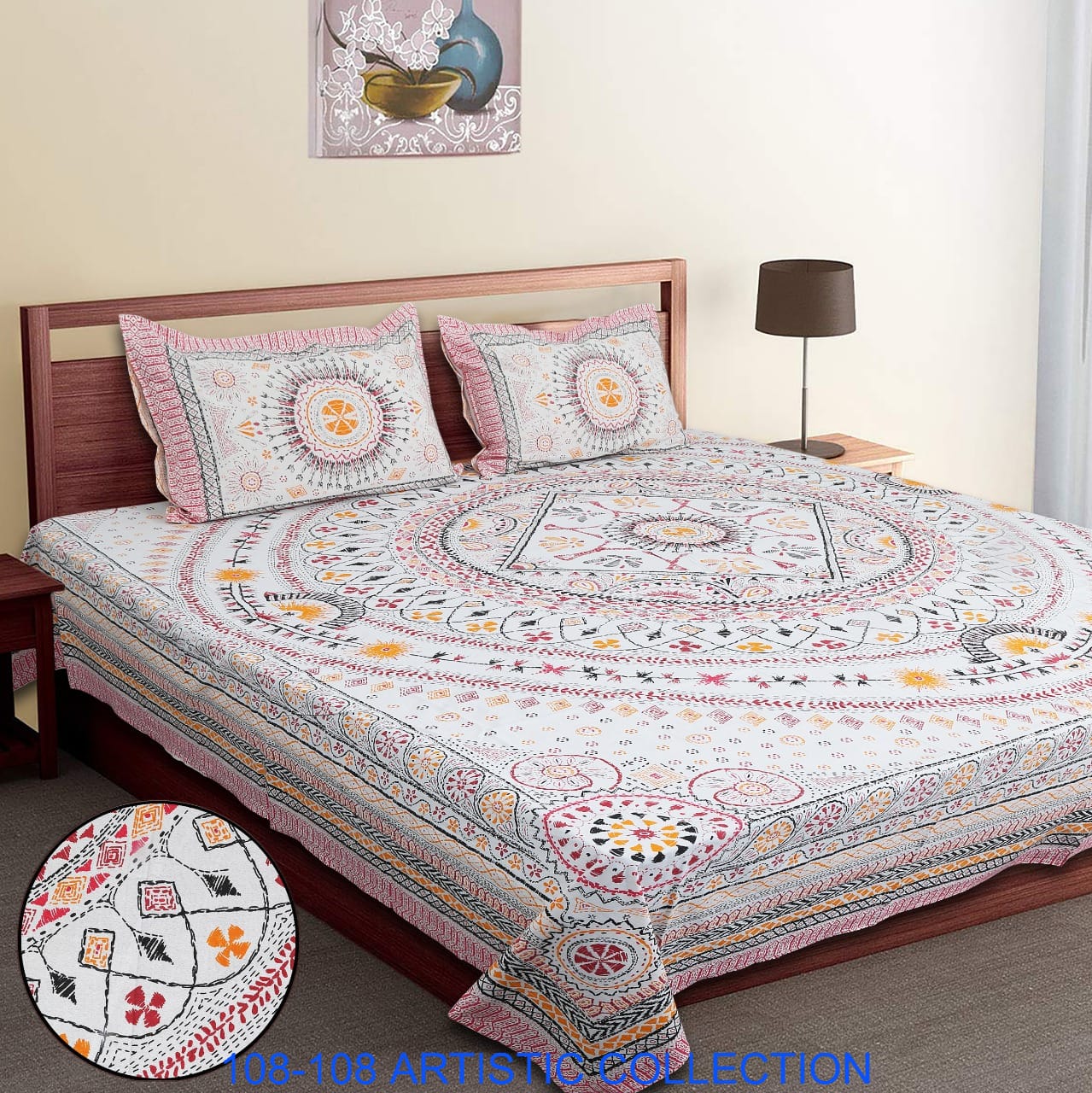 Jumbo Cotton Autoloom Bedsheet with 2 Zipper Pillow Covers – 108x108 Inches