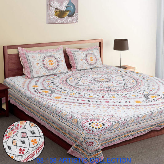 Jumbo Cotton Autoloom Bedsheet with 2 Zipper Pillow Covers – 108x108 Inches