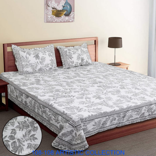 Jumbo Cotton Autoloom Bedsheet with 2 Zipper Pillow Covers – 108x108 Inches