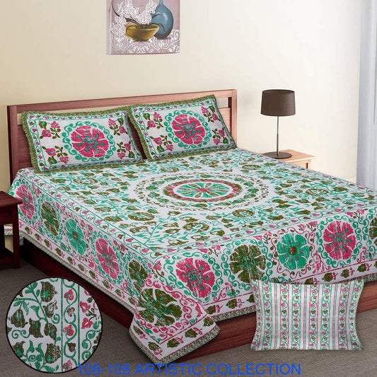 Jumbo Cotton Autoloom Bedsheet with 2 Zipper Pillow Covers – 108x108 Inches