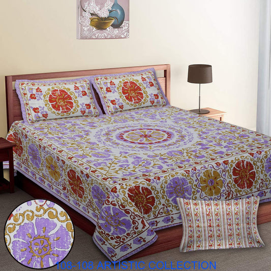 Jumbo Cotton Autoloom Bedsheet with 2 Zipper Pillow Covers – 108x108 Inches