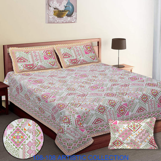 Jumbo Cotton Autoloom Bedsheet with 2 Zipper Pillow Covers – 108x108 Inches