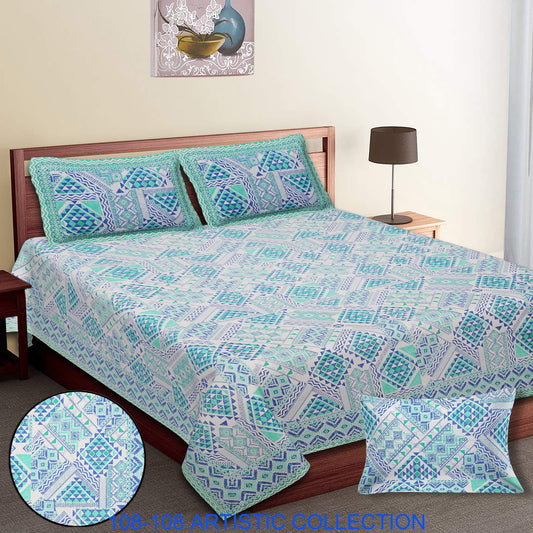 Jumbo Cotton Autoloom Bedsheet with 2 Zipper Pillow Covers – 108x108 Inches