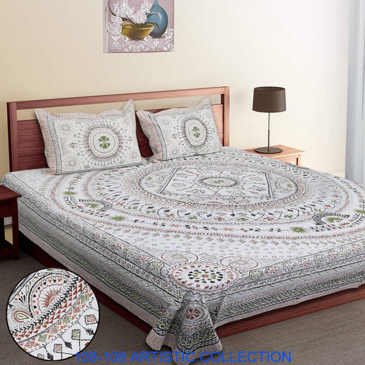 Jumbo Cotton Autoloom Bedsheet with 2 Zipper Pillow Covers – 108x108 Inches