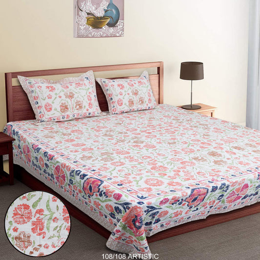 Jumbo Cotton Autoloom Bedsheet with 2 Zipper Pillow Covers – 108x108 Inches