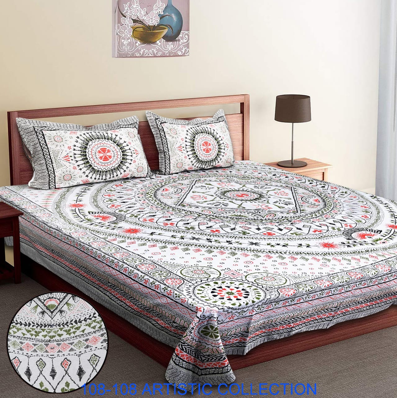 Jumbo Cotton Autoloom Bedsheet with 2 Zipper Pillow Covers – 108x108 Inches