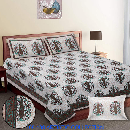 Jumbo Cotton Autoloom Bedsheet with 2 Zipper Pillow Covers – 108x108 Inches