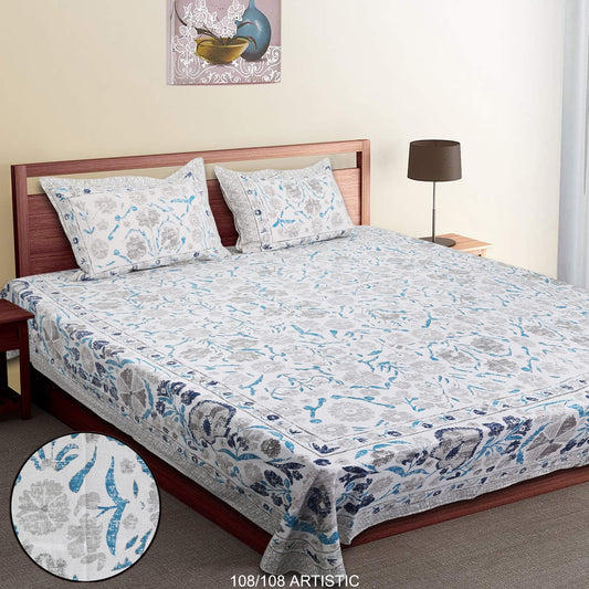 Jumbo Cotton Autoloom Bedsheet with 2 Zipper Pillow Covers – 108x108 Inches