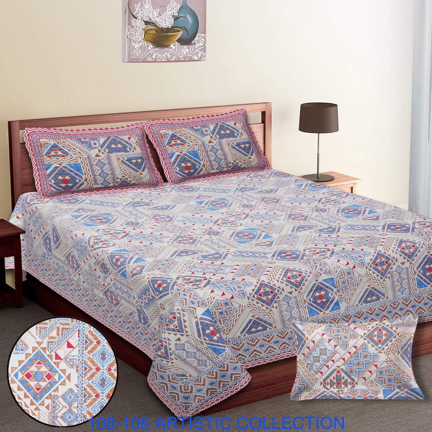 Jumbo Cotton Autoloom Bedsheet with 2 Zipper Pillow Covers – 108x108 Inches