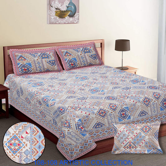 Jumbo Cotton Autoloom Bedsheet with 2 Zipper Pillow Covers – 108x108 Inches