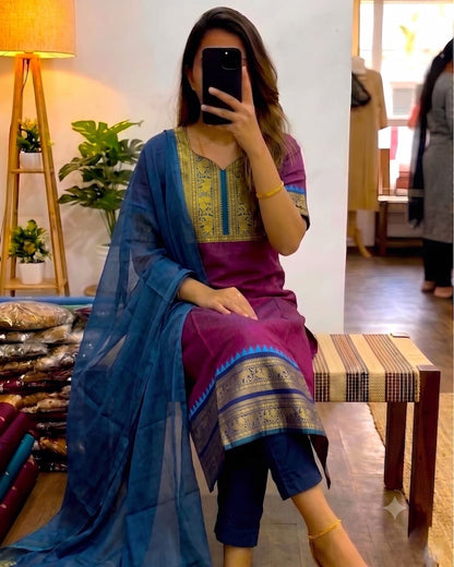 Kanchi Cotton Kurta with Georgette Dupatta – 2 Piece Set