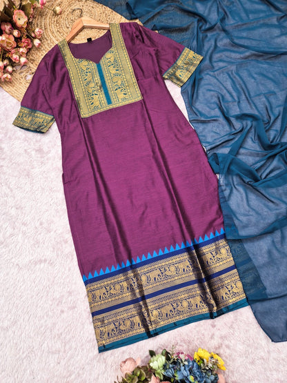 Kanchi Cotton Kurta with Georgette Dupatta – 2 Piece Set