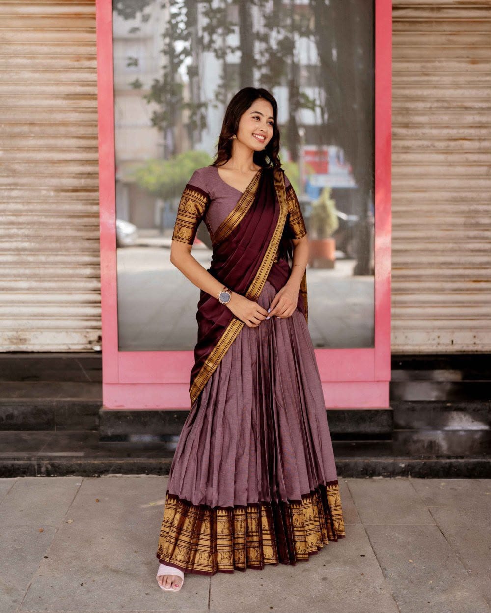 Kanchi Cotton Zari Woven Lehenga Set with Georgette Dupatta