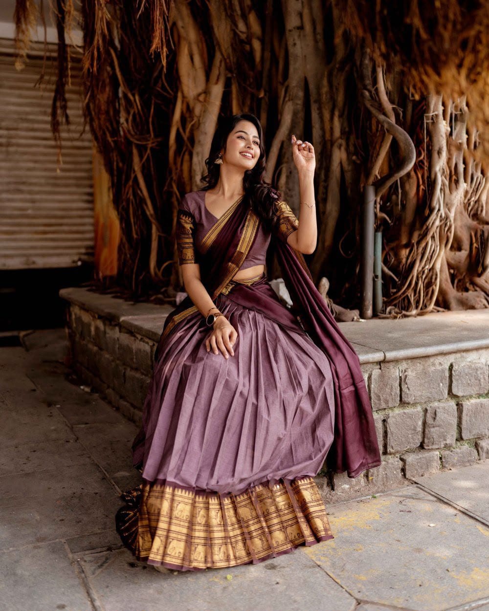Kanchi Cotton Zari Woven Lehenga Set with Georgette Dupatta
