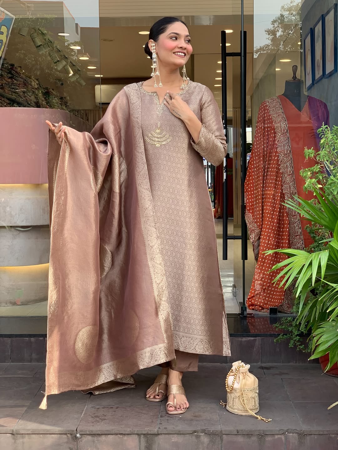 Kanjivaram Glass Tissue Suit Set with Jacquard Dupatta
