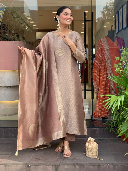 Kanjivaram Glass Tissue Suit Set with Jacquard Dupatta