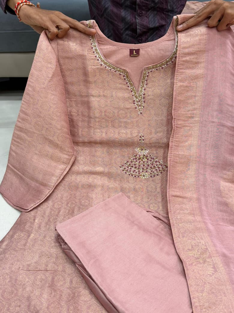 Kanjivaram Glass Tissue Suit Set with Jacquard Dupatta