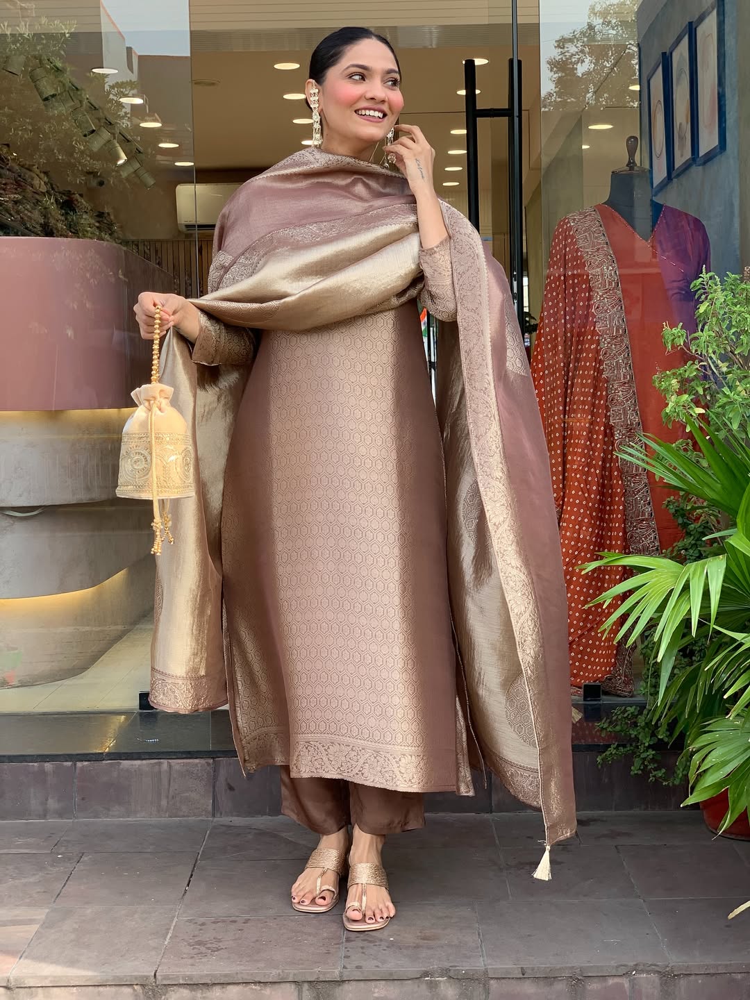 Kanjivaram Glass Tissue Suit Set with Jacquard Dupatta