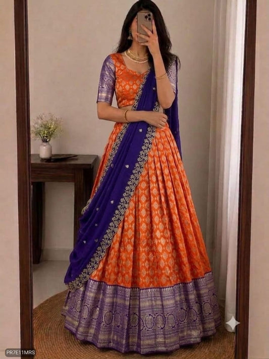 Kanjivaram Silk Lehenga Choli Set with Zari Weaving & Georgette Dupatta