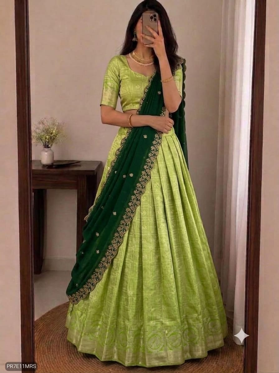 Kanjivaram Silk Lehenga Choli Set with Zari Weaving & Georgette Dupatta