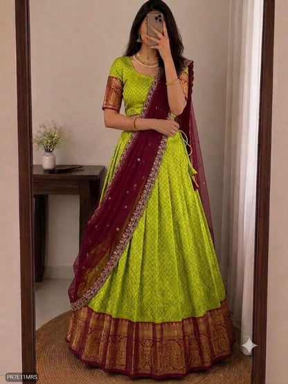 Kanjivaram Silk Lehenga Choli Set with Zari Weaving & Georgette Dupatta