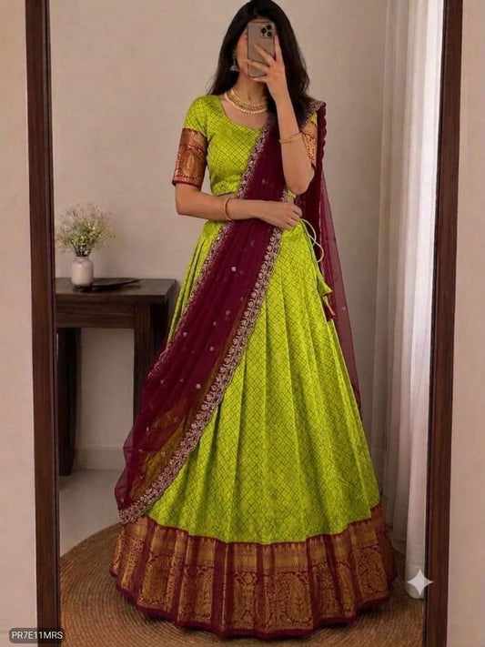 Kanjivaram Silk Lehenga Choli Set with Zari Weaving & Georgette Dupatta