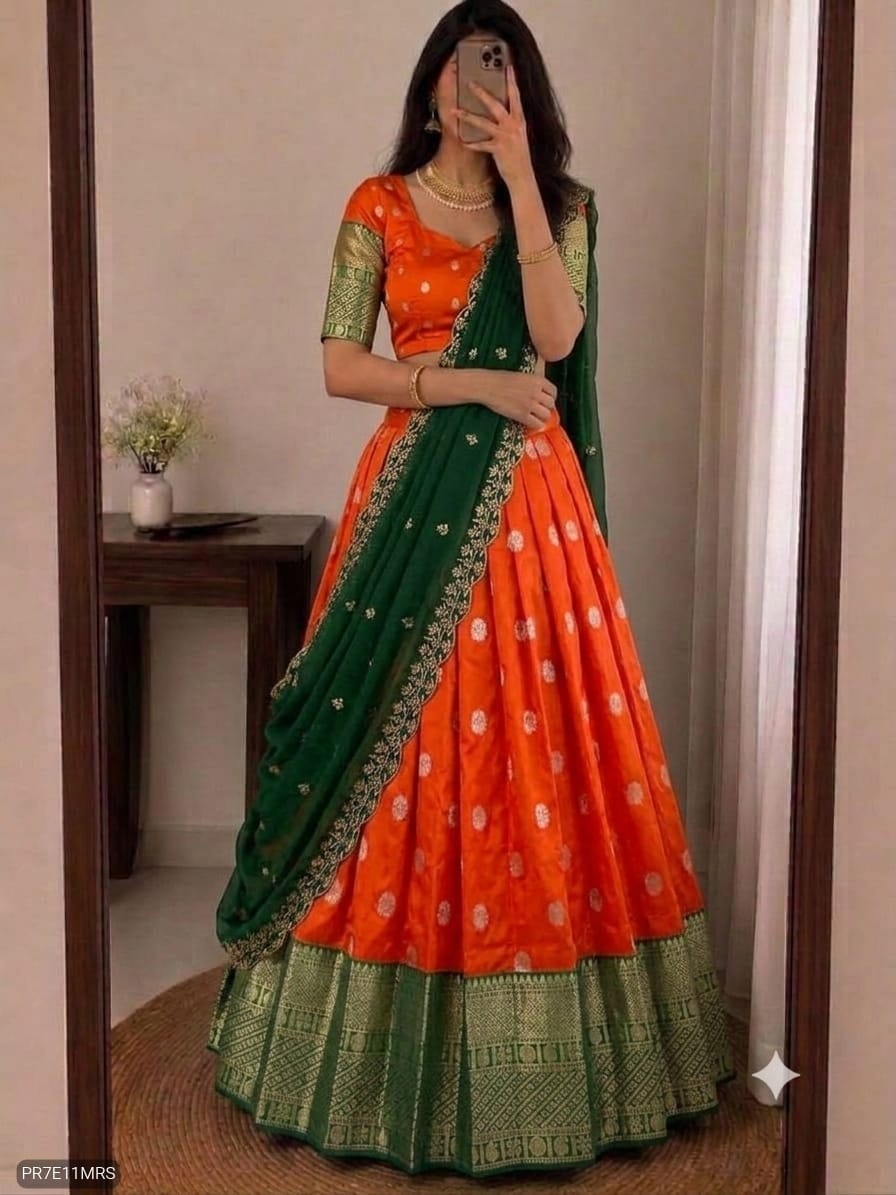 Kanjivaram Silk Lehenga Choli Set with Zari Weaving & Georgette Dupatta