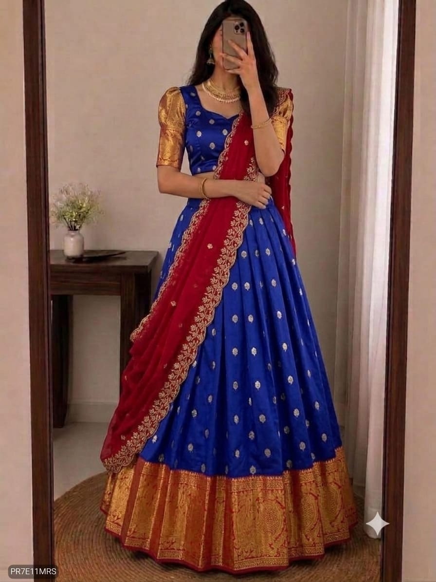 Kanjivaram Silk Lehenga Choli Set with Zari Weaving & Georgette Dupatta