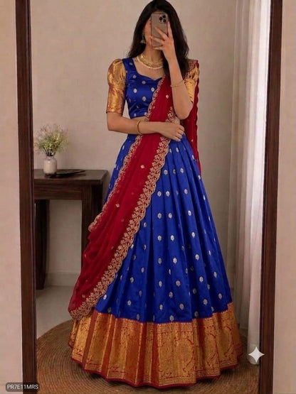 Kanjivaram Silk Lehenga Choli Set with Zari Weaving & Georgette Dupatta
