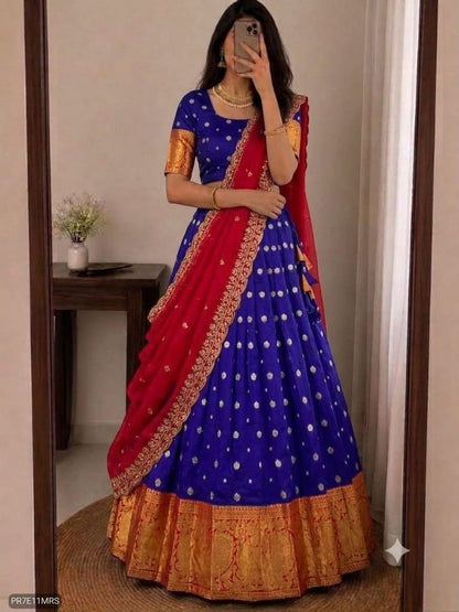 Kanjivaram Silk Lehenga Choli Set with Zari Weaving & Georgette Dupatta
