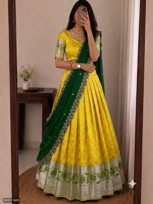 Kanjivaram Silk Lehenga Choli Set with Zari Weaving & Georgette Dupatta