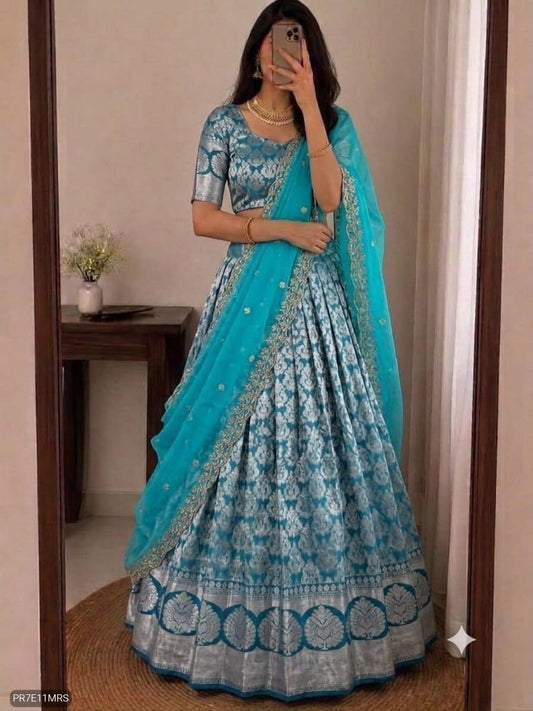 Kanjivaram Silk Lehenga Choli Set with Zari Weaving & Georgette Dupatta