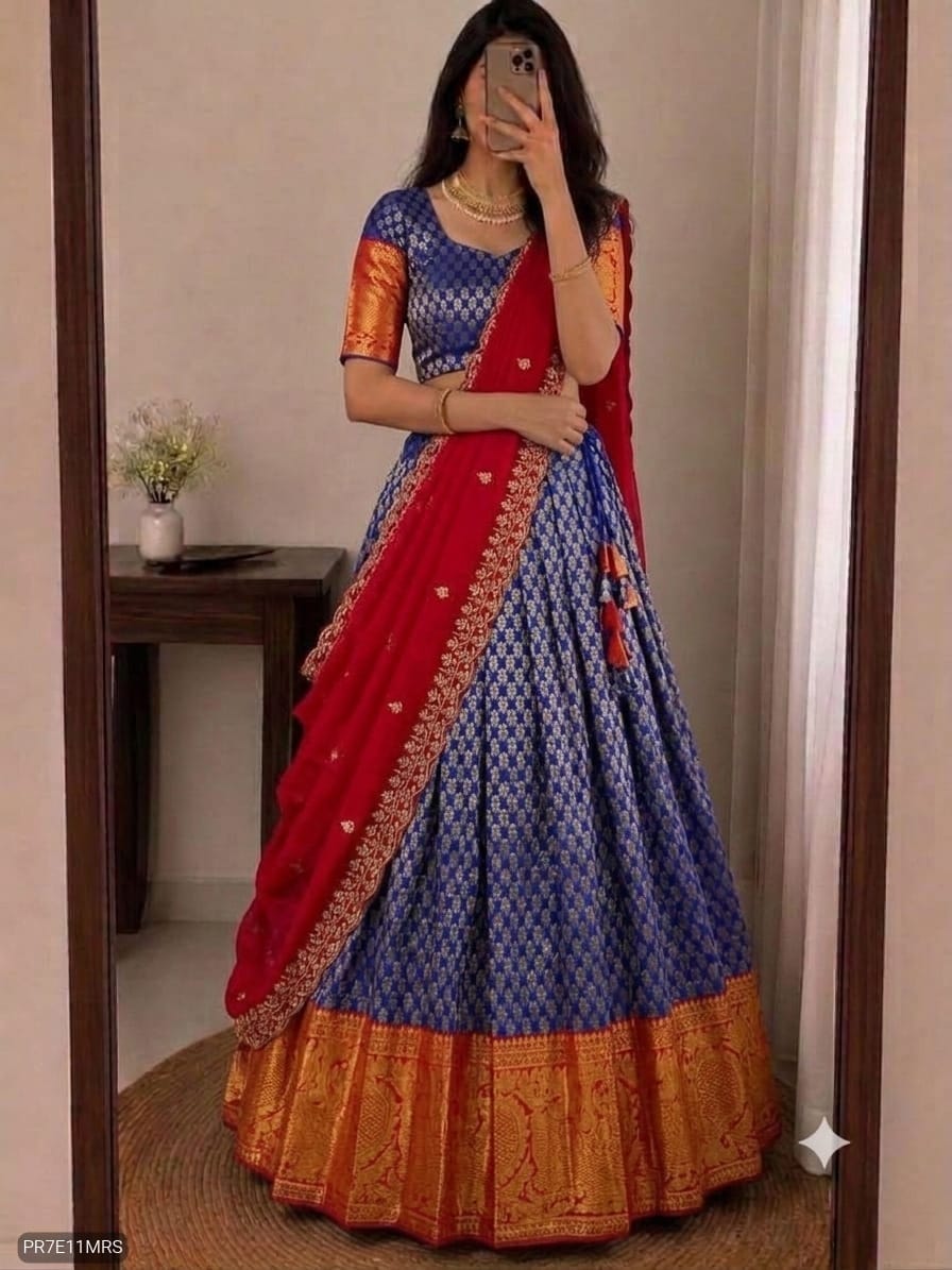 Kanjivaram Silk Lehenga Choli Set with Zari Weaving & Georgette Dupatta