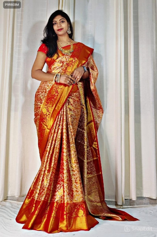 Kanjivaram Silk Saree with Mina Work and Contrast Zari Pallu