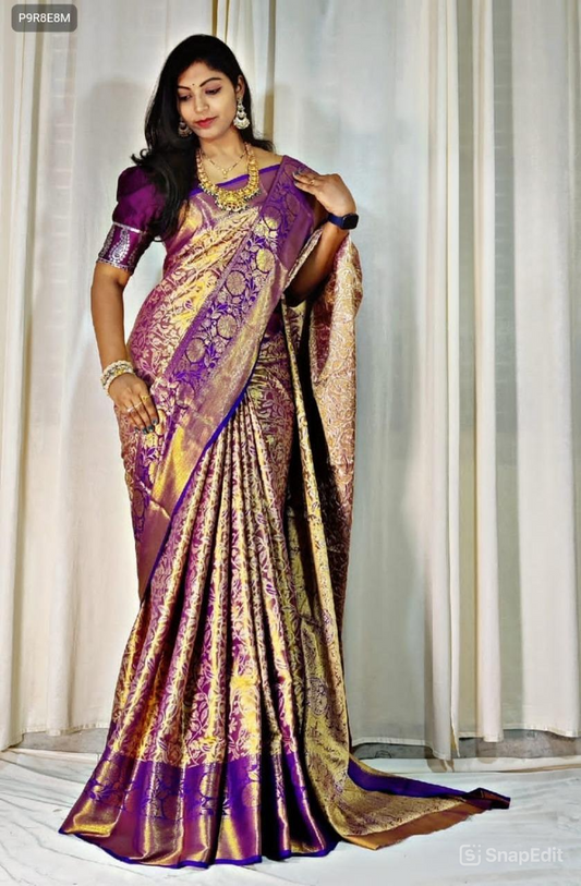 Kanjivaram Silk Saree with Mina Work and Contrast Zari Pallu