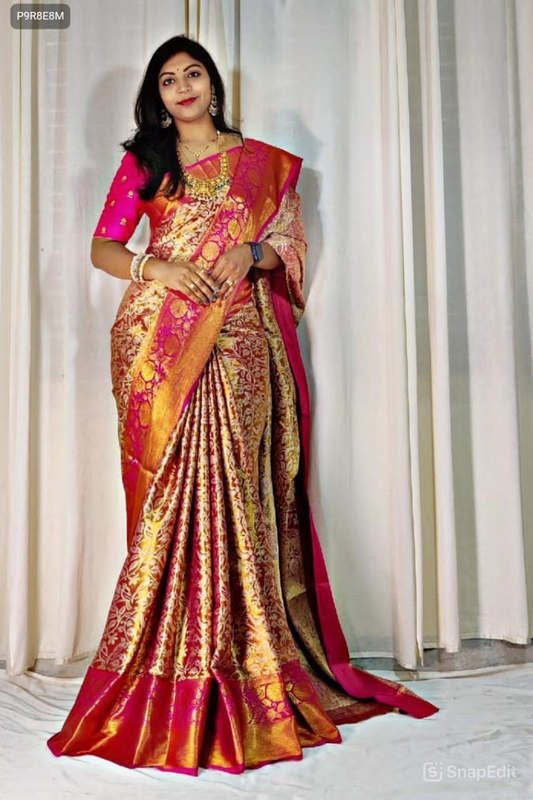 Kanjivaram Silk Saree with Mina Work and Contrast Zari Pallu