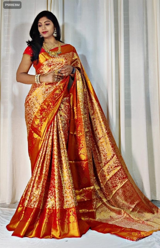 Kanjivaram Silk Saree with Mina Work and Contrast Zari Pallu