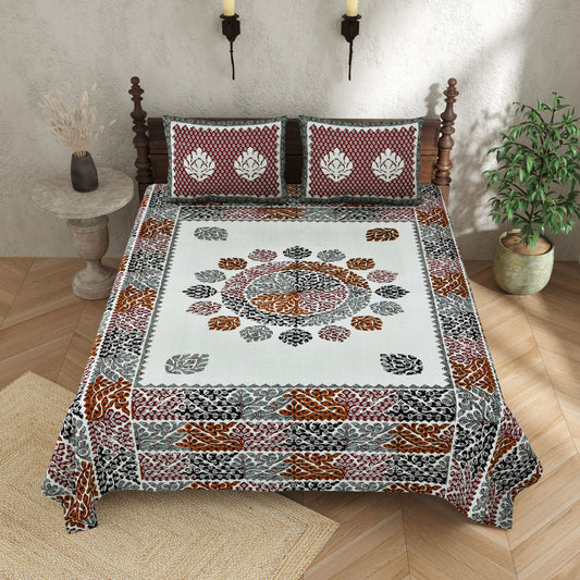 KASHISH 100×108 Cotton King Size Bedsheet with 2 Pillow Covers