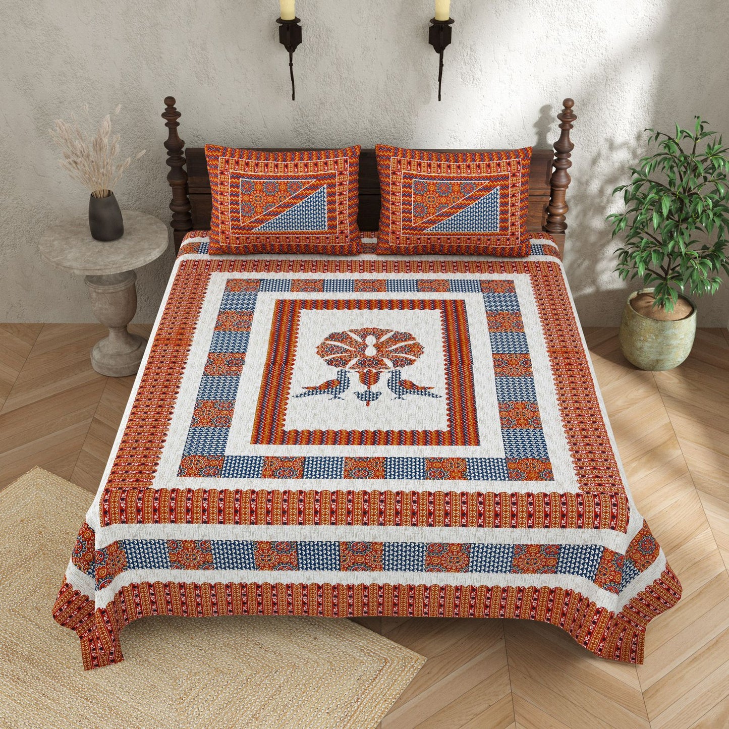 KASHISH 100×108 Cotton King Size Bedsheet with 2 Pillow Covers