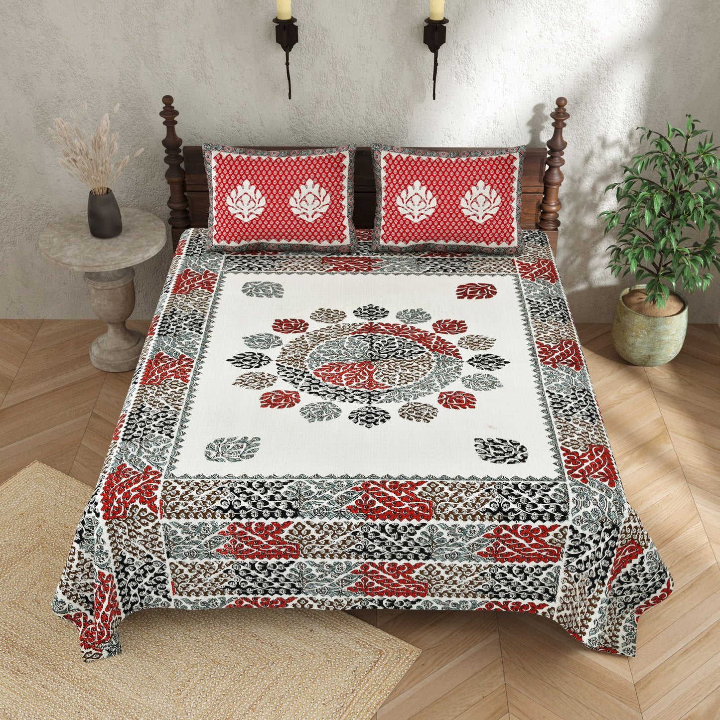 KASHISH 100×108 Cotton King Size Bedsheet with 2 Pillow Covers