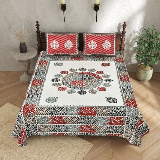 KASHISH 100×108 Cotton King Size Bedsheet with 2 Pillow Covers