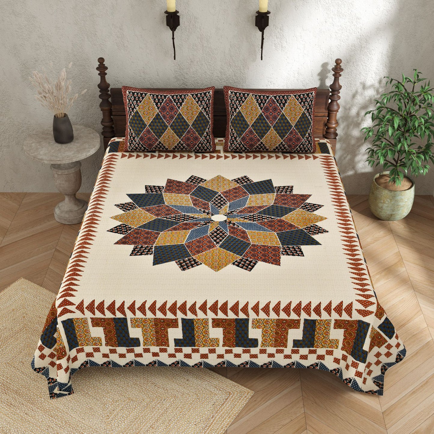 KASHISH 100×108 Cotton King Size Bedsheet with 2 Pillow Covers