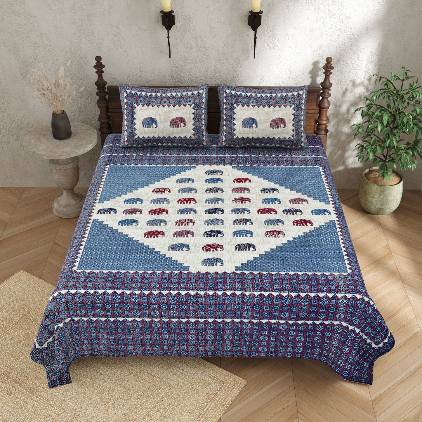 KASHISH 100×108 Cotton King Size Bedsheet with 2 Pillow Covers