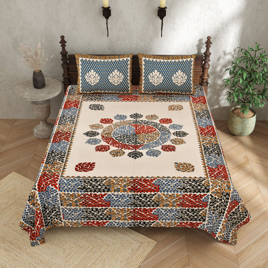 KASHISH 100×108 Cotton King Size Bedsheet with 2 Pillow Covers
