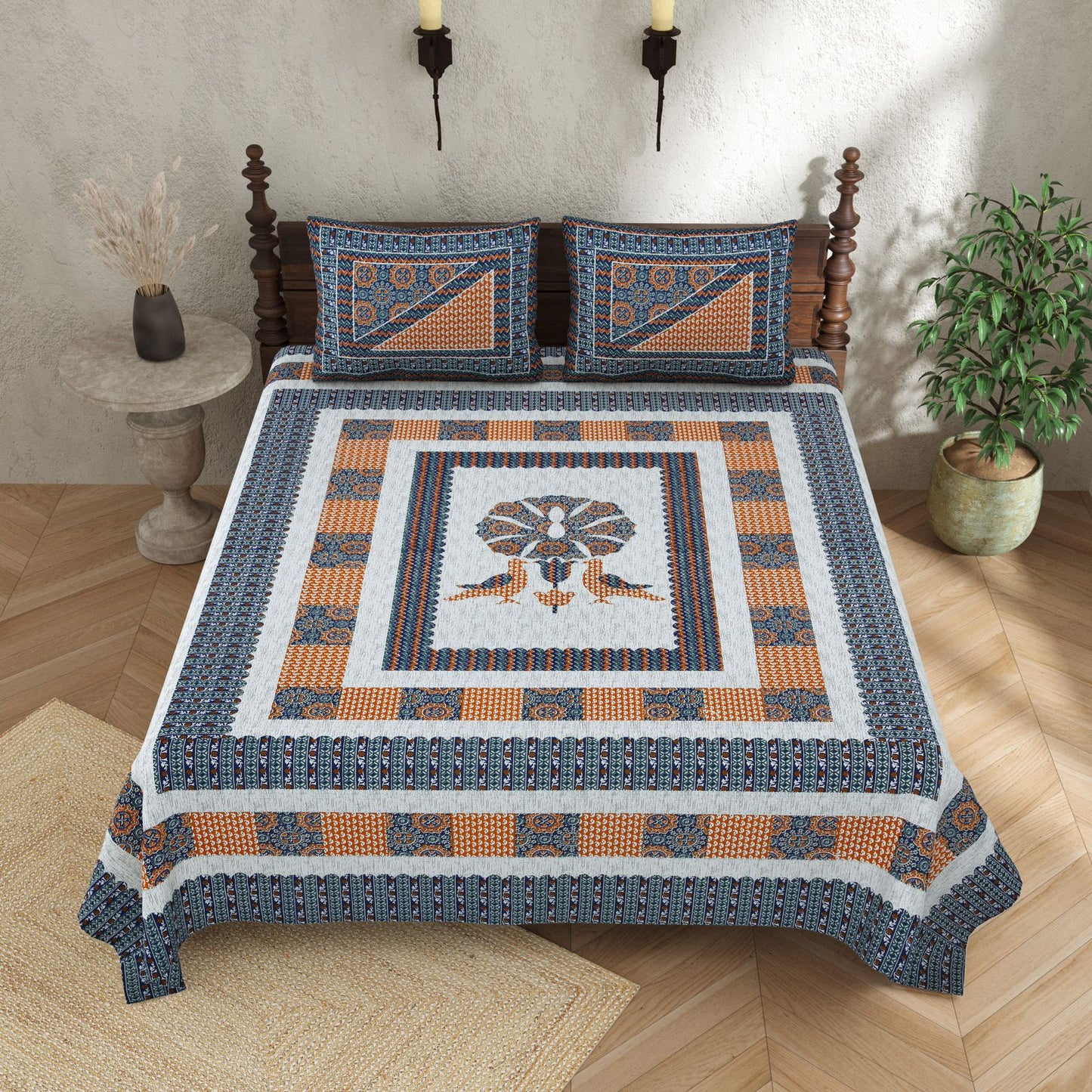 KASHISH 100×108 Cotton King Size Bedsheet with 2 Pillow Covers
