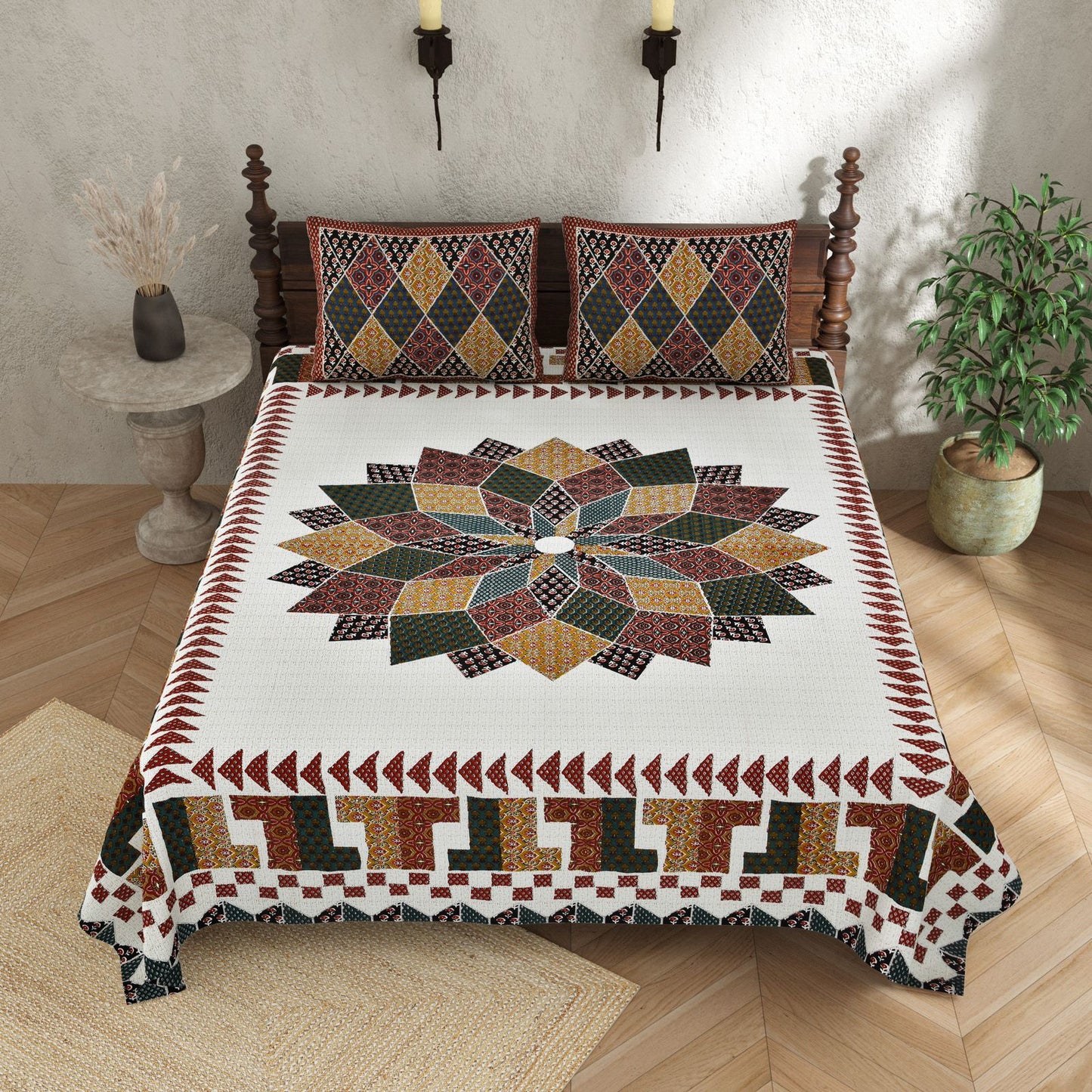 KASHISH 100×108 Cotton King Size Bedsheet with 2 Pillow Covers