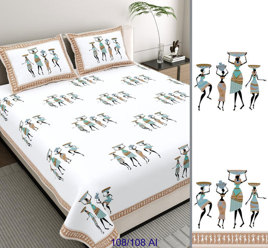 King Size Cotton Autoloom Bedsheet 108×108 Inches with 2 Flap Pillow Covers