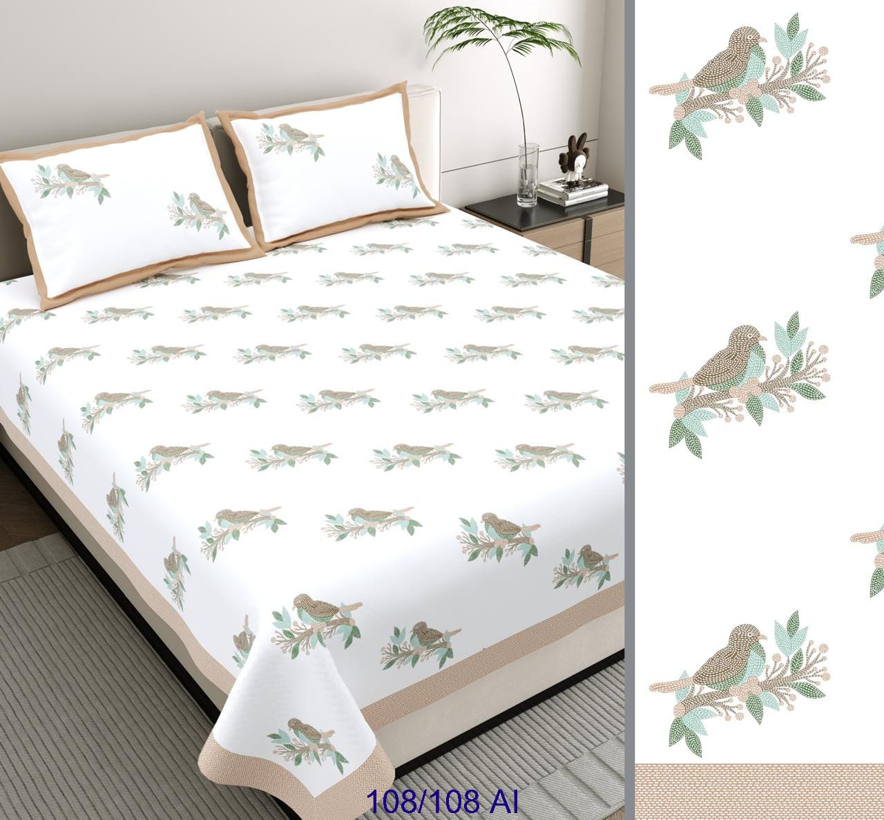 King Size Cotton Autoloom Bedsheet 108×108 Inches with 2 Flap Pillow Covers