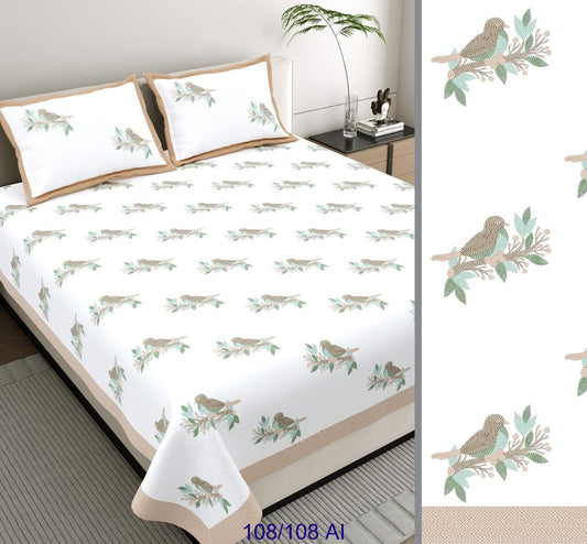 King Size Cotton Autoloom Bedsheet 108×108 Inches with 2 Flap Pillow Covers