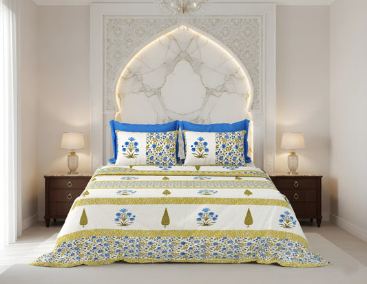 King Size Cotton Bedsheet 108x108 Inches with 2 Pillow Covers